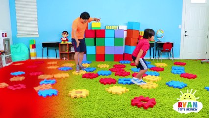 Ryan Pretend Play with Colored Toy Blocks and The Floor is Lava!!!!!