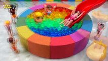 DIY How to make Rainbow Kinetic Sand Slime Pool Play Mobile Toys Learn Colors for Kids