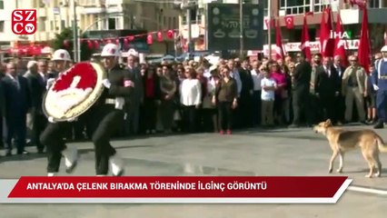 Antalya'da çelenk bırakma töreninde ilginç görüntü