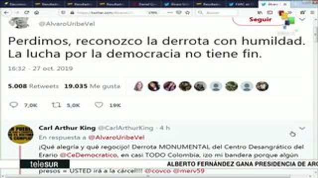 Reconoce expdte Álvaro Uribe Vélez su derrota en elecciones regionales