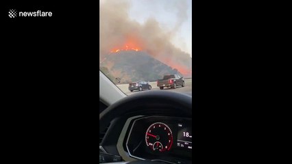 Getty Fire blazing by Los Angeles Freeway