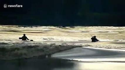 Surfers ride UK's spectacular natural phenomenon Severn Bore