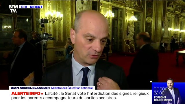 Laïcité: L'expression 'pas interdit mais pas souhaitable' résume la situation juridique actuelle , déclare Jean-Michel Blanquer après le vote du Sénat