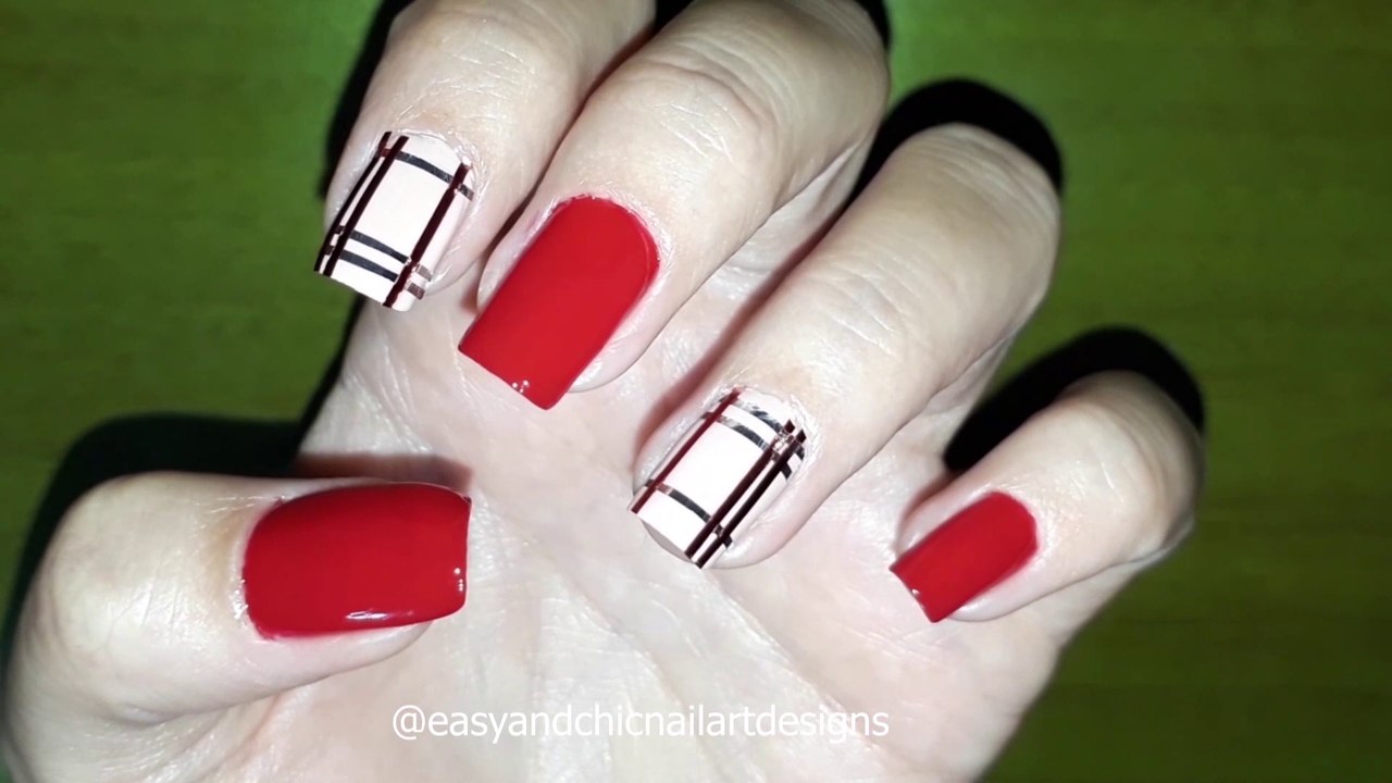 Red Nail Art Design TUTORIAL-How to use nail art tapes?