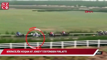 Jokey, birinciliğe koşan atın sırtından düştü
