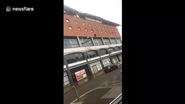 Car narrowly avoids getting crushed by falling debris during Storm Ciara