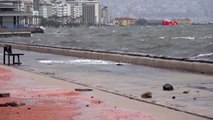 Aşırı rüzgar konteyneri devirdi, sağanak yağış denizi taşırdı