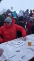 Guy Draws Turntable on Snow-Covered Table and Pretends to be DJ