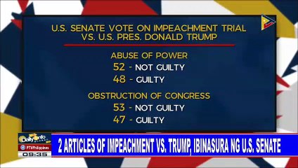2 articles of impeachment vs Trump, ibinasura ng US Senate