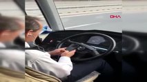 Samsun direksiyon başında cep telefonu kullanan otobüs şoförüne tepki