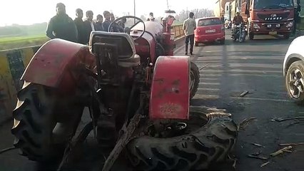 मेरठ करनाल हाईवे पर ट्रैक्टर ट्रक की टक्कर, ट्रैक्टर चालक हुआ घायल