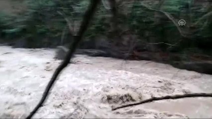 Dereye devrilen iş makinesinin operatörünü arama çalışmaları sürüyor