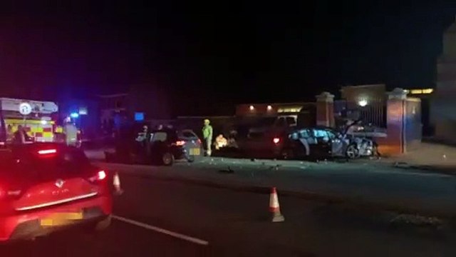 Scene of the two-car collision on Barrack Road, Northampton