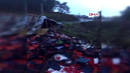 Sebze yüklü tır devrildi