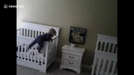 Brother rescues twin sister's bottle by escaping crib with ease
