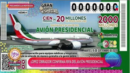 Confirman rifa del avión presidencial