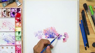 Speed painting watercolor Flowers in a vase | วาดดอกไม้ในแจกันแบบไม่ร่างภาพ