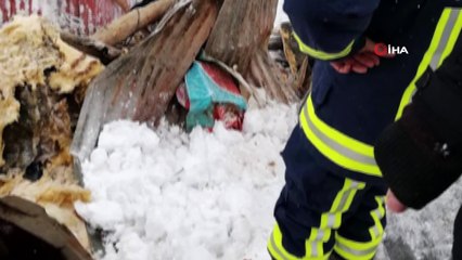 Van’da ahırın üzerine çığ düştü