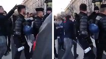 Un gendarme se fait voler son calot par un manifestant