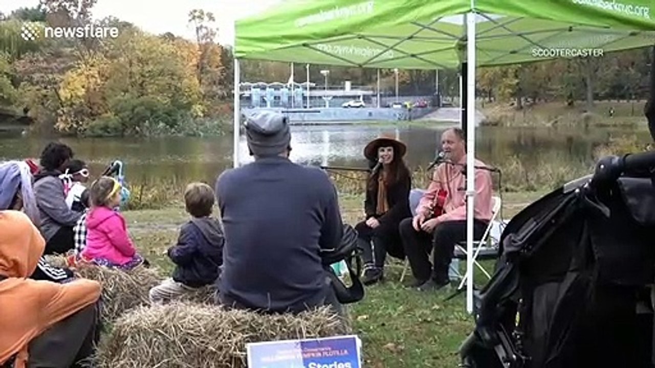 Hundreds gather in New York City to take part in annual Halloween pumpkin flotilla