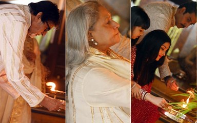 Скачать видео: Inside pics from bachchans Diwali Pooja at jalsa  Amitabh Bachchan  Aishwarya-Abhishek