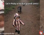 I migliori amici di questa bambina sono due cagnoloni e lei non potrebbe chiedere di meglio