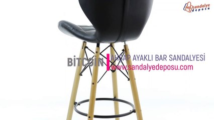 Bitcoin Natural Ahşap Ayaklı Bar Sandalyesi