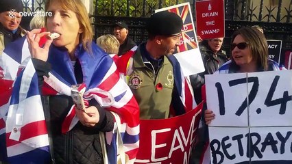 Brexit supporters rally outside UK Parliament on now-extended October 31 deadline