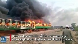 Burning Train in fire in Pakistan let 71 deads today, ocotober 31th 2019. Tren en llamas por fuego en Pakistán, 31 octubre