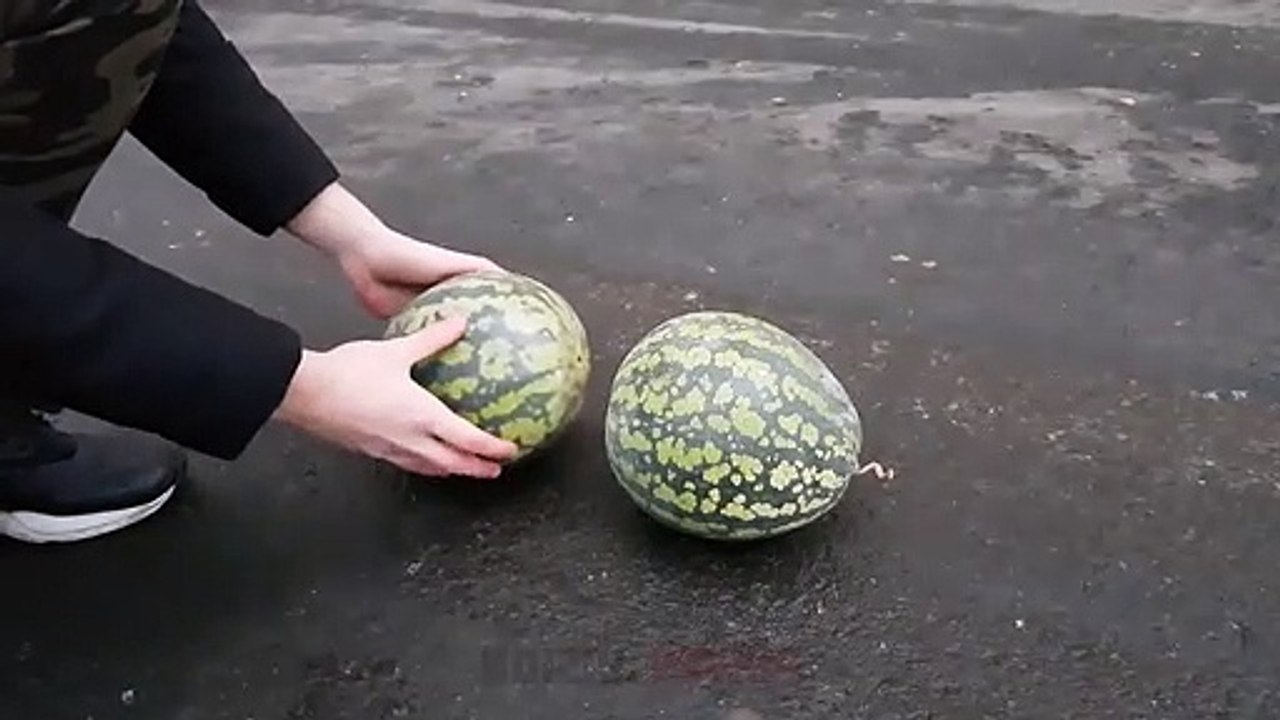 Run over the watermelons with a car, what are the results?