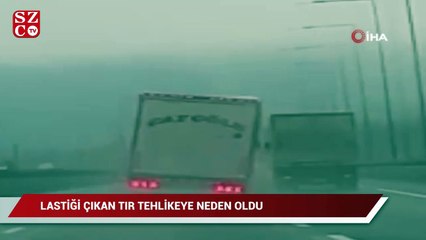 Bolu’da TEM Otoyolu’nda lastiği çıkan tır tehlikeye neden oldu