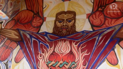 Inside the church with an angry-looking Christ