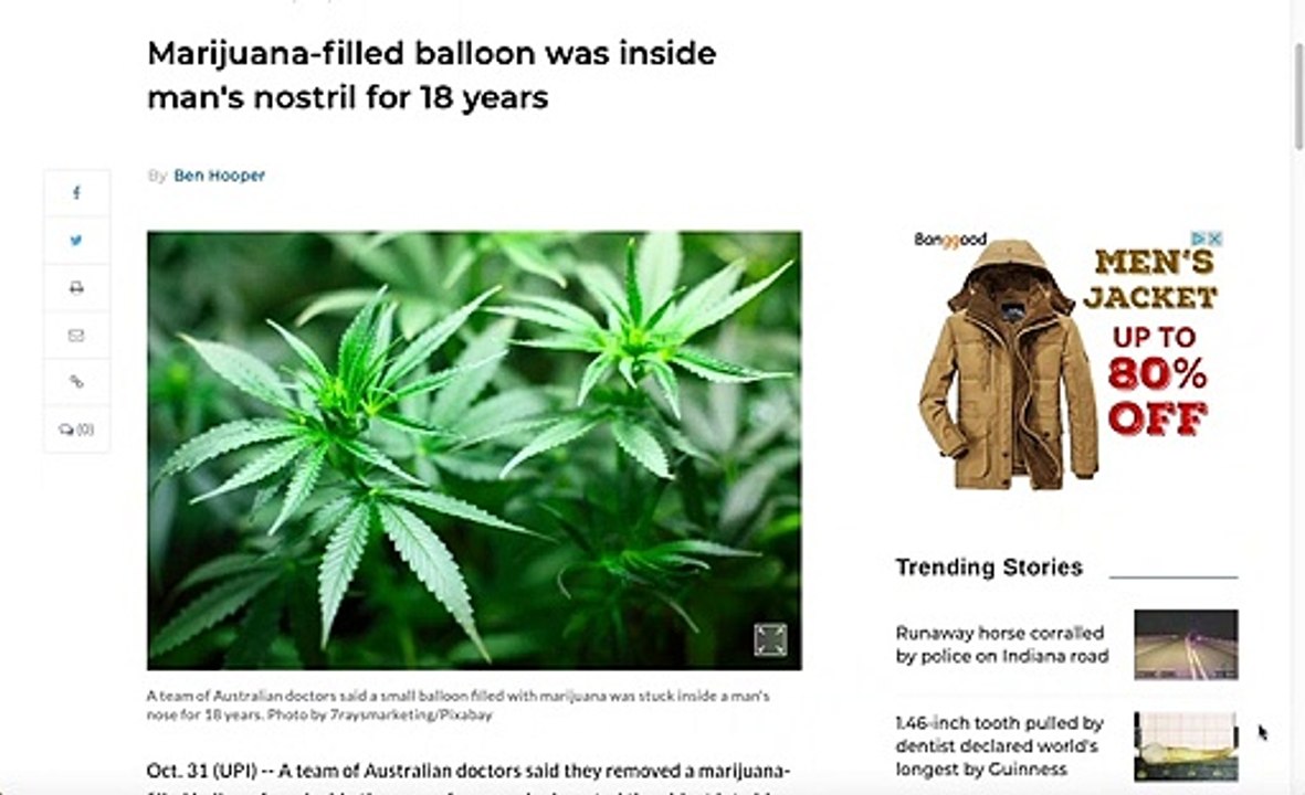 MAN HAS BALLON OF POT UP HIS NOSE FOR 18 YEARS