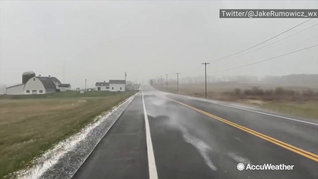 Howling winds and lake-effect snow scream down road
