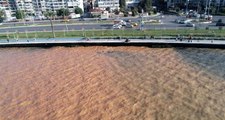İzmir'de su borusu patladı, körfezin rengi kahverengiye döndü
