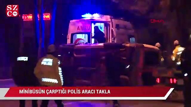 Ankara’da minibüsün çarptığı polis aracı takla attı: 2’si polis 4 yaralı