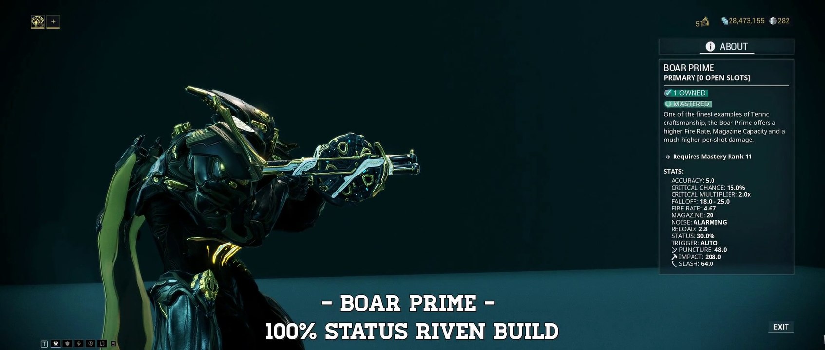 Warframe: Boar Prime - 100% Status Riven Build (Update/Hotfix 24.2.10+)