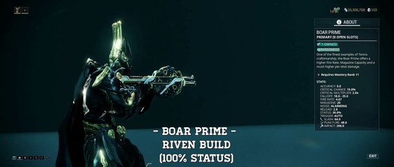 Warframe: Boar Prime - Riven Build (100% Status) Update/Hotfix 24.2.12+