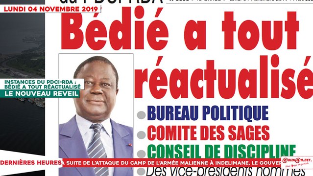 Le Titrologue du 04 Novembre 2019 : Instances du PDCI-RDA, Bédié a tout réactualisé