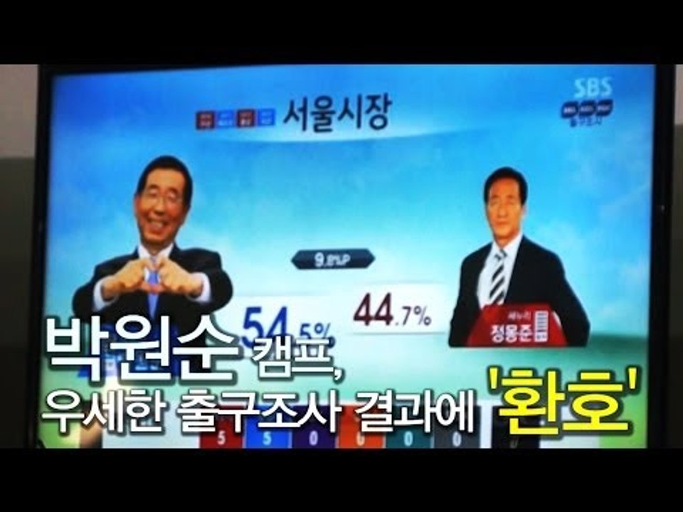 [NocutView] 박원순 캠프, 우세한 출구조사 결과에 '박수'