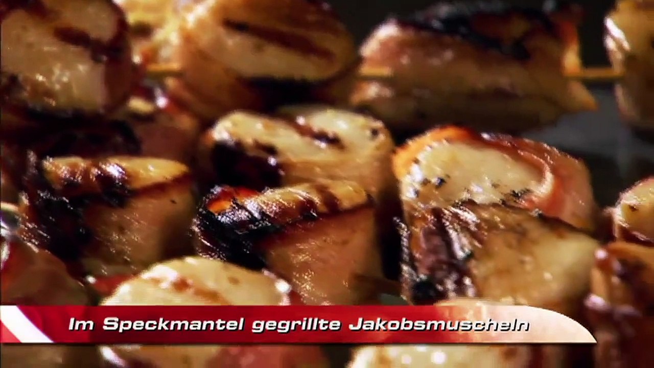 Im Speckmantel gegrillte Jakobsmuscheln