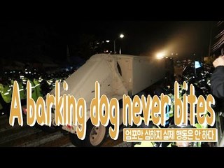 A barking dog never bites - 엄포만 심하지 실제 행동은 안 하다