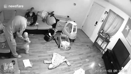 Home security camera captures beautiful moment of US baby's first steps