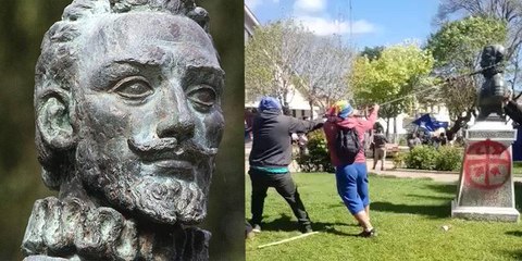 Así derriban los Mapuches estatuas de los conquistadores españoles en Chile