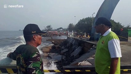 High waves destroy foundations of planned peace memorial in Indonesia