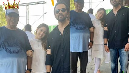 Sara Ali Khan poses with her two directors David Dhawan & Rohit Shetty | FilmiBeat
