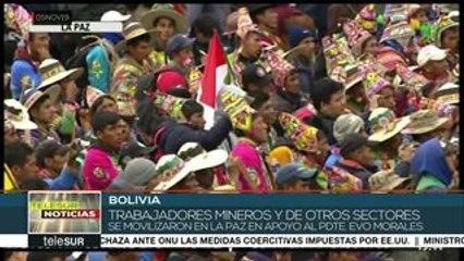 Trabajadores mineros y de otros sectores, en apoyo al presidente Evo