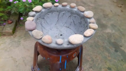 Homemade cement flower pot