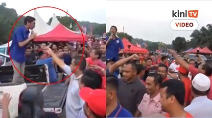MB Johor bengang mahu ambil mikrofon dari Pemuda BN laung 'Hancur PH"