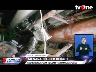 Tower BTS Roboh dan Menimpa Enam Rumah Warga di Depok